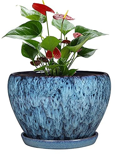 BUNCC Pots De Plantes En Céramique Maison Grain De Pierre Bleue En Céramique Grand Pot De Fleur Décoration D'intérieur Pot De Plante Verte Épaissie Respirante Jardinière De Fleurs Pour Bureaux Balcons