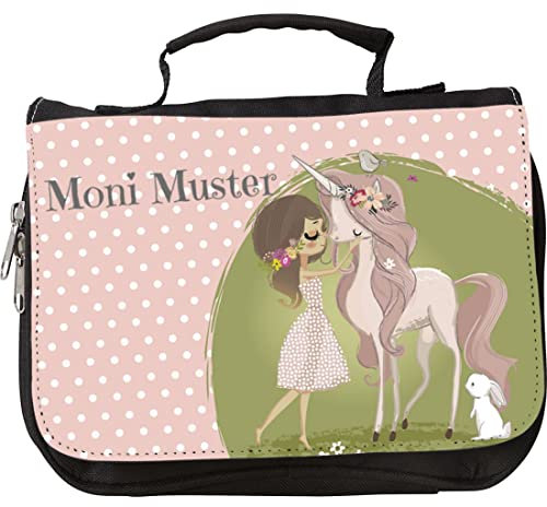 Manutextur Kulturbeutel mit Namen - personalisiert - Motiv Einhorn 03 - viele Motive – Kulturbeutel - Größe 23x17x5 cm - persönliches Geschenk mit Wunsch-Motiv und Wunsch-Name