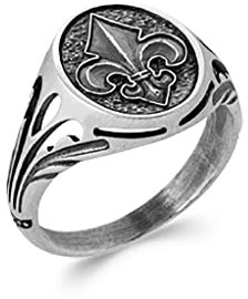 Tata Gisèle Bague pour Homme en Argent 925/000 - Motif Fleur de Lys - Cabochon Ovale - Vintage (66)