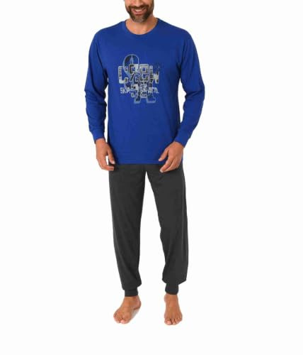 RELAX by Normann Herren Schlafanzug Pyjama Langarm mit Bündchen und edlen Frontprint - 212 101 10 905