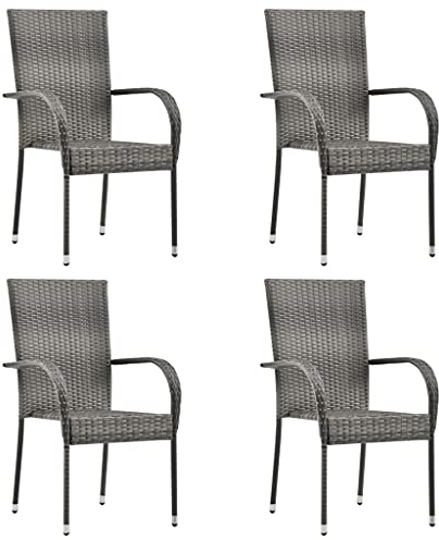 Gartenstühle 4er Set Terassenstühle Stapelbar, Stapelstuhl Relaxsessel für Garten Terrasse Balkon, PE-Rattan, pulverbeschichteter Stahl 55,5x53,5x95cm
