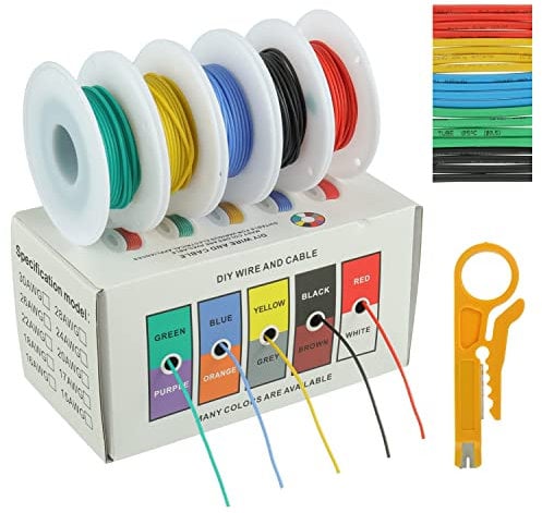 BOJACK 28 AWG Silikonkabel-Set, Verzinnter Kupferlitzendraht 300 V Silikon Elektrischer Draht Kabel Kit 20 φ2mm Schläuchen (5 Farben, je 10 Meter, 28 AWG), Für DIY Modelle Haushaltsgeräte Usw