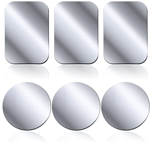 Rouclo Calamita per Cellulare Auto [6 Pezzi], Placche Metallo Universale Adesivo per Porta Cellulare Auto/Supporto Telefono Magnetico - 3 Rotondi e 3 Rettangolari (Argento)