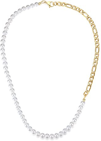 GAVU Herren Geschenk Perlenkette Vergoldete Edelstahlkette