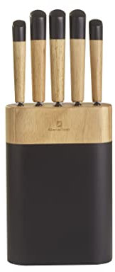 Albert de Thiers - Bloc de Couteaux L'Irremplaçable - 5 Couteaux en Acier Inoxydable 2Cr14 Gravé - Manches en Bois d'Hévéa - Bloc 15x22x7 cm - Lames Tranchantes et Durables - Boîte Cadeau Élégante