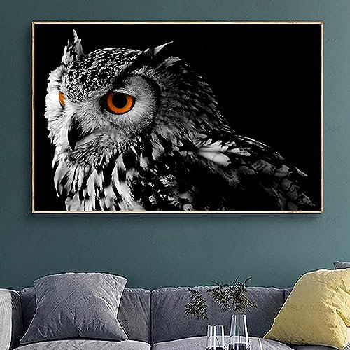 Schwarz-weiße Eule Wandkunst Wildtiere Poster Niedliche Eule Bild Schwarz und Weiß Vogelkunst Eule Vogel Drucke Lustige Tierbilder Wilde Eule Malerei Abstrakte Tierkunst für Zimmer 40,6 x 61 cm