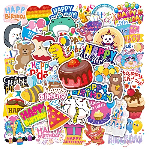 50Pcs Happy Birthday Aufkleber, Kuchen Kerze Geburtstag Party Aufkleber Packs für Gitarre Laptop Wasserflasche