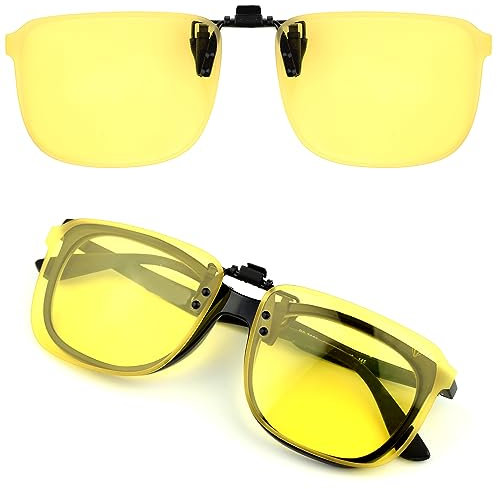 CREYESTAL Clip Gafas de Conducción Nocturna Polarizadas, Antideslumbrantes, Ultraligero, Sobre Gafas Amarillas, Hombre, Mujer, Certificado CE