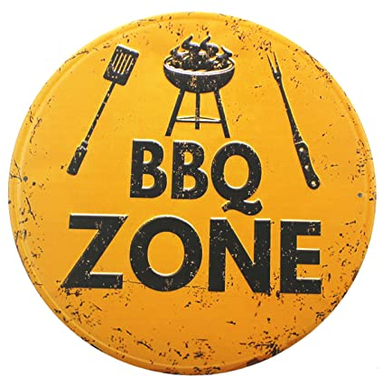 Gad2go Metal BBQ Sign Vintage Round BBQ ZONE Tin Wall Sign Poster Decor for Home Kitchen Garden Bar (30 x 30 cm)