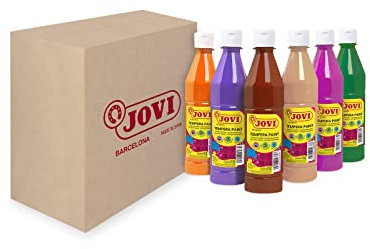 Jovi - Témpera líquida, Estuche 6 botes de 500ml, Colores Secundarios, Pintura a base de ingredientes naturales, Fácil de lavar, Sin gluten, Ideal para uso escolar (506/6B)
