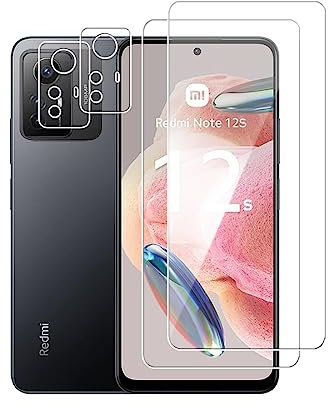 Wookfiss Protector de Pantalla para Xiaomi Redmi Note 12S Alta Definicion 9H Dureza Anti-caída/Anti-rasguños Cristal Templado Vidrio Templado(2)+Cámara Protector(2)