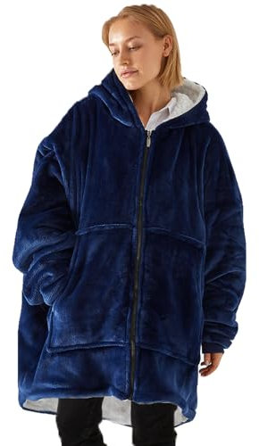 TOWINGO Felpa Coperta, Felpa Oversize con Cerniera per Donna, Sherpa Coperta Indossabile Hoodie, Taglia Unica, Blu