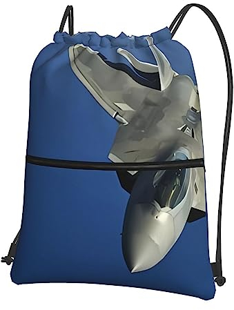 QQLADY Flying Airplane Drawstring Backpack Waterproof String Bag Sackpack Cinch Backpack for Gym Sport Yoga, Schwarz , One size