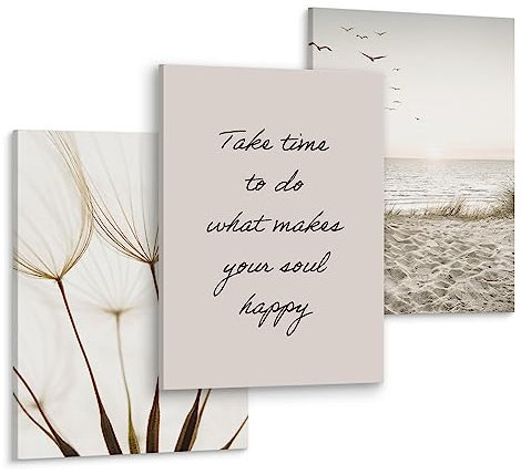 Muralo - Wandbilder Leinwand Set in Boho Stil - Aufhängefertig für Wohnzimmer - Moderne Wanddeko - Meer 3 Bilder 30 x 40 cm