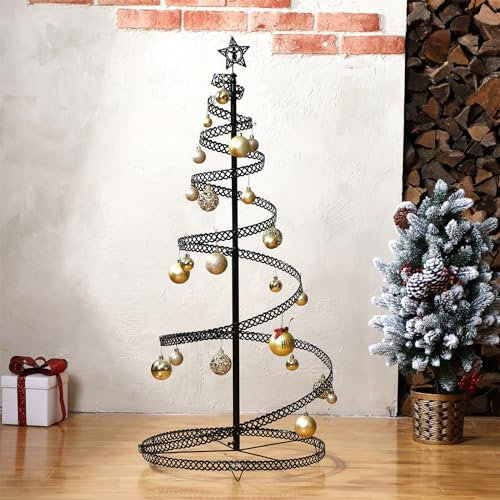 Yaocom 1,2 m Metall Spirale Weihnachtsbaum Eisen Ornament Display Ständer Schwarz Weihnachtsbaum Ornament Display Baum für Innen Außen Weihnachten Urlaub Party Hängende Ornament Dekoration Geschenk