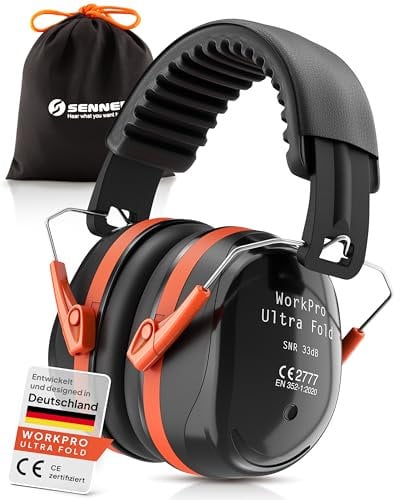 Senner ® WorkPro Ultra Fold | Cuffie Antirumore per Lavoro e Tempo Libero – Paraorecchie di Sicurezza Regolabili, SNR 33 dB, Protettori Auricolari Pieghevoli