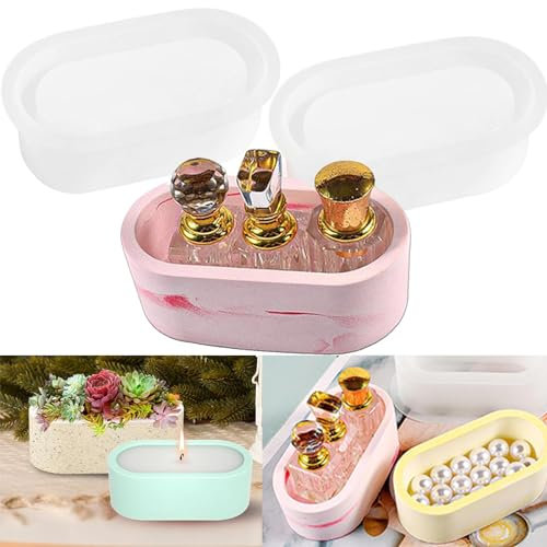 Mlczwt 2 Pezzi Stampo in Silicone di Forma Ovale, Ovale Gesso Silicone Stoccaggio, Stampo Decorativo in Cemento Gesso, Fai da Te Vassoio Ovale Scatola, per Piante Grasse, Portacandele, Organizer