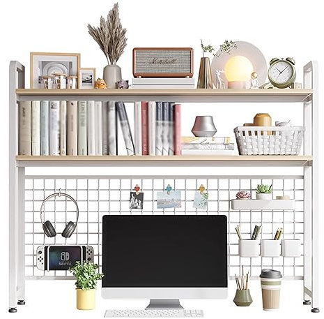 Desktop Bookshelf, Computer Desktop Bookcase Organizer, Countertop Hutch Bookshelf, Storage Hutch Display Shelf Rack, for Home Office Dorm