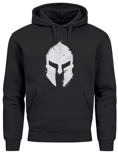 Neverless® Hoodie Herren Print Sparta-Helm Aufdruck Gladiator Krieger Warrior Spartaner Fashion Streetstyle schwarz -Weiss XXL