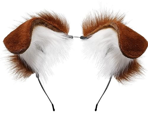 Kidukso Niedliche Hundeohren Kopfbedeckung Haarband pelziges Tier gefaltete Hundeohren Kopfschmuck Anime Cosplay Kopfbedeckung Stirnband Kamel und Weiß
