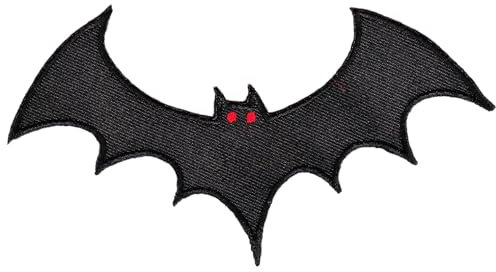 Fledermaus mit Rote Augen Aufnäher zum aufbügeln oder aufnähen Bügelbild Aufbügler für Kleidung gestickter Bügelpatch Applikation Halloween Fasching Kostüm Karneval Patch Größe 12,5 x 6,5 cm