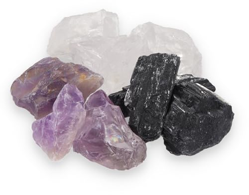 Wassersteine „Schutz“ Mischung | Edelsteinwasser Set | 100% naturbelassene Rohsteine | Schwarzer Turmalin + Amethyst + Bergkristall 300g | Lebensquelle Plus