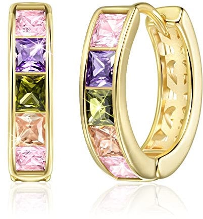Linawe Gold Hoop Earrings for Women Trendy, Cubic Zirconia Rainbow Earrings, Tiny Mini Small Huggie Earrings, Safety Pin Flat Back Stud Earrings, Tragus Piercing Jewellery