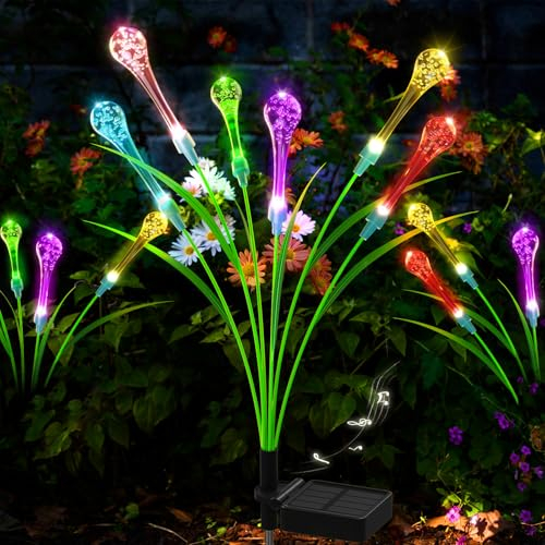 Solarlampen für Außen Garten, 2 Stück 6LED Bunt Tropfenförmige Garten Solarleuchten Außen Neu Aufgerüstet Optional Modi Swaying Light Solar Gartenleuchten IP65 wasserdichte Gartendeko für Draußen