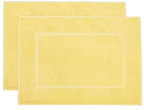 ZOLLNER 2er Set Badematten in 50x70 cm - saugstarke und Flauschige Badvorleger aus Baumwolle - bis 60°C waschbar - für Fußbodenheizung geeignet - in gelb - Hotelqualität