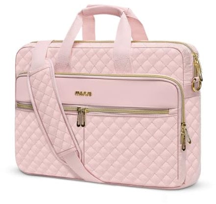 MOSISO Sacoche Ordinateur Portable 17-17,3 Pouces,Porte-document Femmes Hommes,Carré Matelassé Sac Messager d'ordinateur Bureau Voyage avec 3 Poches & Courroie,Rose