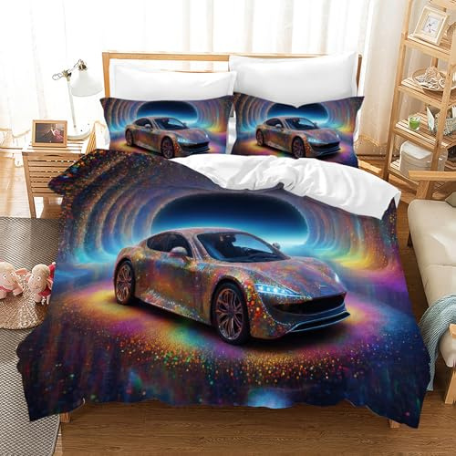 Leleyouzer Rennwagen Bettwäsche 220×240 cm Jungen Teenager Extremsport Bettwäscheset 1pc Microfaser Bettbezug 2pc Kopfkissenbezug 50×75cm(PC1)