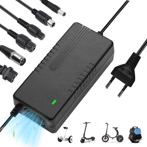Chargeur Trotinette Electrique, 42V 2A Chargeur Hoverboard avec 6 Connecteurs, 36V Universel Trottinette Batterie Chargeur pour Scooter Électrique, Planche à Dérive, Monocycle, Xiaomi M365/Pro 2