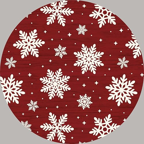 Yeeffia Runder Weihnachtsteppich, rutschfest Wasserdicht Frohe Weihnachten Dekorativer Innenteppich Rot Schneeflocke Moderner Eingangsteppich mit Schneeflocke, 120 cm