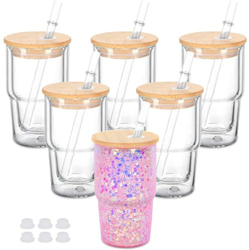 Maucircol Mini-Schneekugel-Becher, vorgebohrt, doppelwandig, Mini-Schnapsglas, Becher für Glitzer-Schneekugel zum Selbermachen, 118 ml, 6 Stück