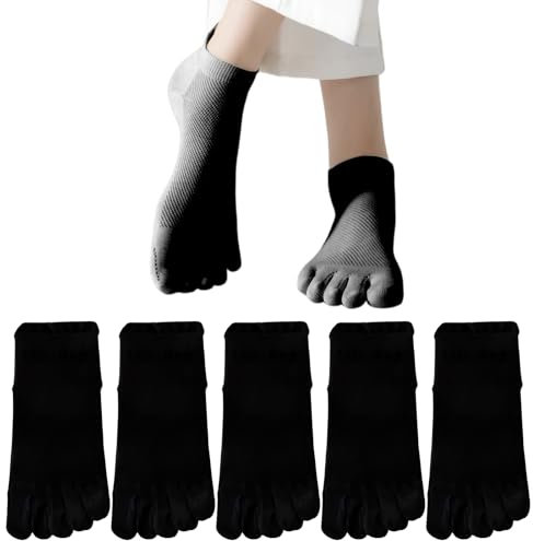 5 Paires Chaussettes à Doigts Femme 35-42, Chaussettes Orteils Séparés Coton, Socquettes Basse Sport Antidérapantes (FR/ES, Numérique, 35, Taille normale, Taille normale, 5, Noir)