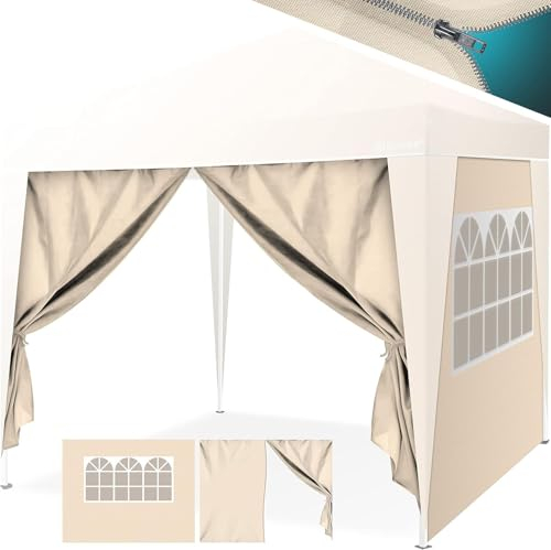 KESSER® 2X Seitenwand für Pavillon 3x3m - Faltpavillon Pop Up | klappbar | platzsparend | verstaubar| mit Reißverschluss| Seitenfenster Transparent| Wetterbeständig | Pavillon Seitenteile | Beige