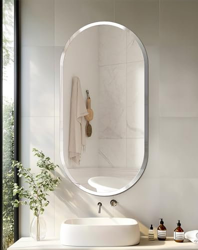 Artloge Spiegel Wand dekorative Flurspiegel 50×100 cm Oval, Wohnzimmer Spiegel Dekospiegel Silber abgeschrägter Spiegel HD Hochwertiger Hängespiegel für Wohnzimmer Schlafzimmer Badezimmer