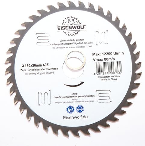 Eisenwolf Lame de scie circulaire 130 x 20 mm pour bois avec 40 dents TCT inclinées et découpes laser pour réduire le bruit