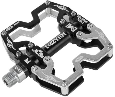 MZYRH Mountainbike-Pedale, 3 Kugellager, Aluminium, 9/16 Zoll MTB-Pedale, flache Pedale für Straße, Mountainbike, BMX, MTB, Fahrrad (Schwarz, Silber)
