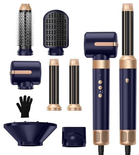 Airstyler 7 in 1,Multi-Hairstyler 1400w Föhn mit Diffusor Haartrockner mit 3 Temperatur, 30mm Air Lockenstab,Stylingbürsten für Trocknen, Locken,Glätten, Styling,110000 RPM Motor Schnell Trocknen