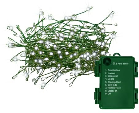 FairyGlim Battery Operated Christmas Lights, 20FT 200 Micro LEDs Fairy Lights with 8 Modes and Timer, Green Copper Wire for Indoor Outdoor Christmas Tree Wreath Garland Garden Party,Cool White