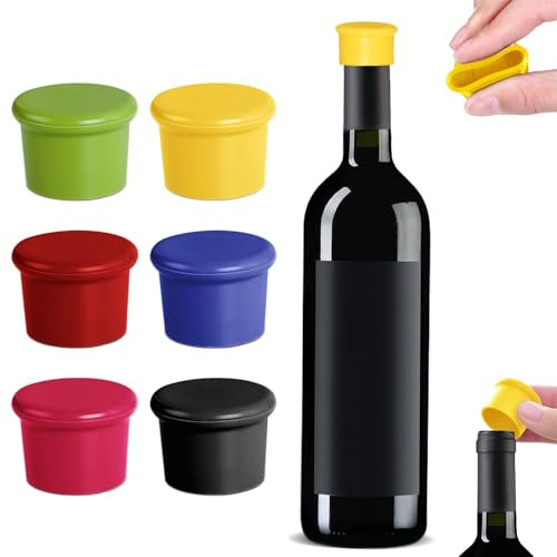 6 Pack Silicone Wine Stoppers-Reusable Wine Bottle Cover to Replace cork,Wine Bottle Stopper Silicone Bottle Caps,Easy to clean