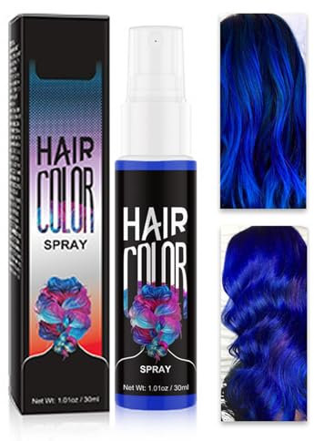 Haarspray Farbe, Temporäre Haarfarbe Blau, Farbiges Hair Dye, Liquid Blue Hair Color S-pray Abwaschbar und Sicher, Schnelle Haarfärbung, Haar Colorationen für Halloween, Karneval, Cosplay (Blau, 30ML)