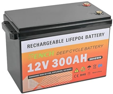 FENCH LiFePO4 12V 300Ah Deep Cycle Battery, 200A BMS, Bluetooth App, 25KG