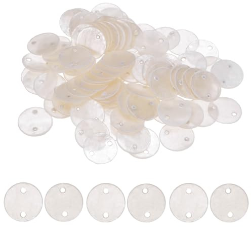 M METERXITY 100er-Pack runde Muschelstücke, 0,6 Zoll flache runde natürliche Muschel mit Loch, Scheiben Meeresschnecken Münzperle Verbinder für Windspiele/DIY Handwerk Hängen [Weiß]
