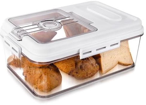 Abiudeng Airtight Bread Bin for Kitchen Storage and Organization Time Recording Box with Lid Clear Storage Container for Rice Homemade Toast Bagel Pastries Rolls Cake and Pet Food-S