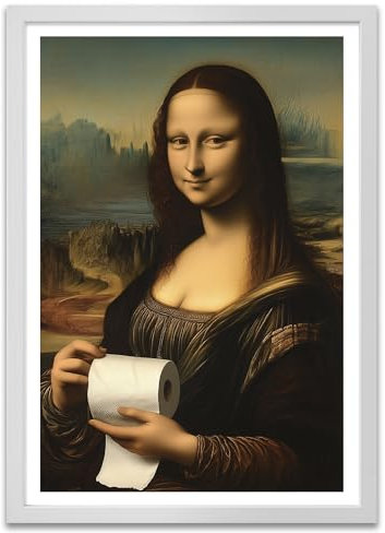 ARTFAVES® Poster - Mona Lisa Klopapier | Wanddeko Wandbild Kunst Modern Witzig | mit Rahmen Weiss | 30 x 40 cm
