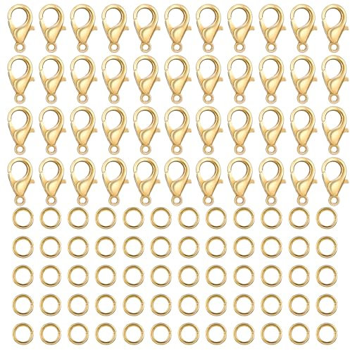 Kettenverschluss, 100 Stück Karabinerverschluss Mit 400 Biegeringe, Gold Armband Verschlüsse Für Armbänder, Kettenverschluss Gold, Ketten Verschlüsse Für Schmuckherstellung Halsketten Fußkette
