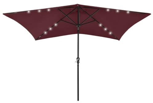 BOWEKAM Home & Garden - Ombrellone da giardino con LED e palo in acciaio, 2 x 3 m, colore: Bordeaux