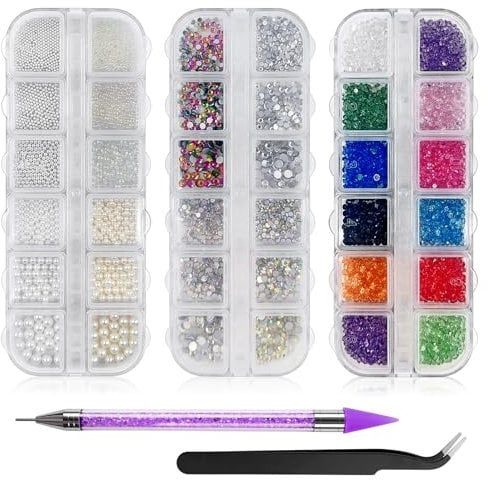 Obidodi Nail Gems, 5200PCS Nail Rhinestones for Craft, Crystals Nail Bedazzling Kit with Nail Pearls, Pick Up Tweezers, Dotting Pen for Nails, Clothes, Face, Art